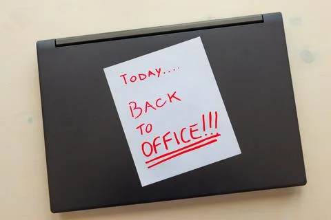 Pc closed with "Today ... back to office". Stock Photos