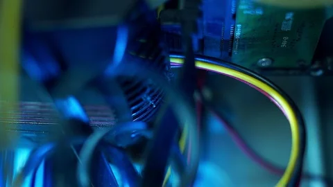 PC components in dust. Extra close-up, the video card inside the computer does 스톡 동영상 101871133