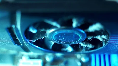PC components in dust. Extra close-up, the video card inside the computer does Видео 101871618