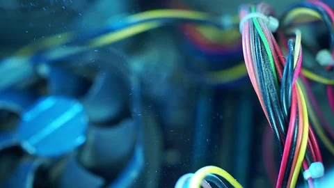 PC components in dust. Extra close-up of the CPU fan with power wires. He does 스톡 동영상 101876909