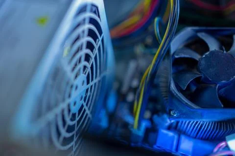 PC components in dust. macro CPU fan. It does not work, in dust and dirty. Stock Photos