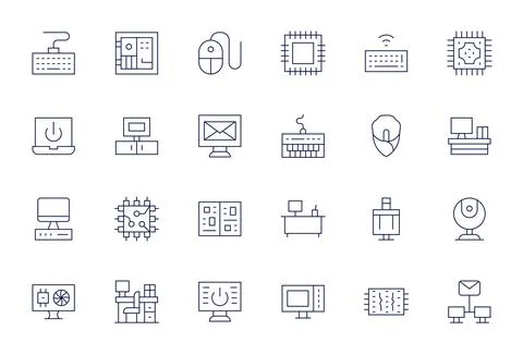 Pc Comprehensive Vector Bundle with 24 Grid Fitted Thin Line 64x64 Icons Stock Illustration