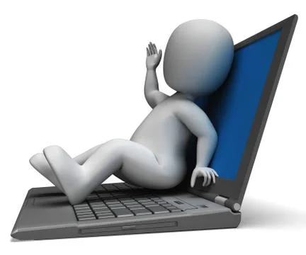 Pc computer character shows surfing internet 库存插图