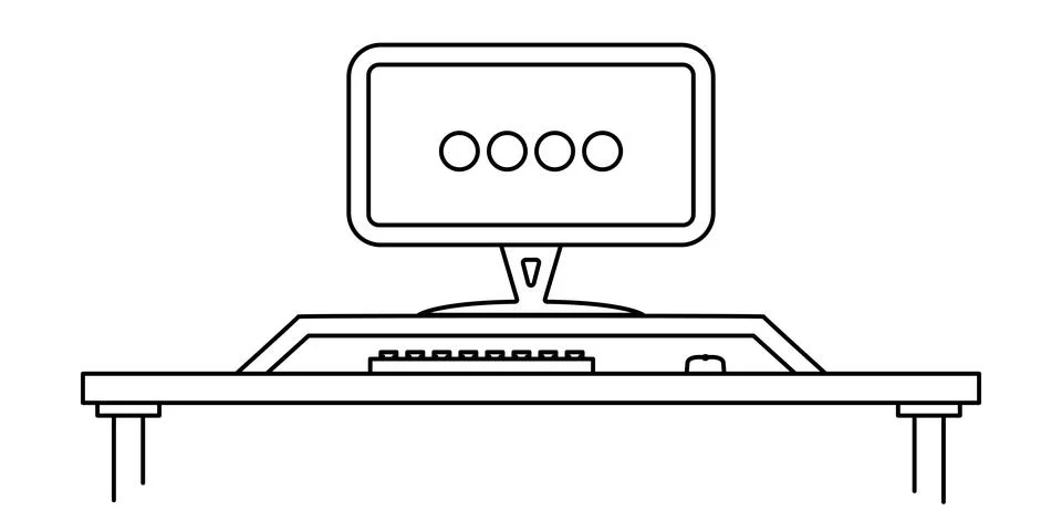 PC computer in flat outline style. Vector clipart illustration. Stock Illustration