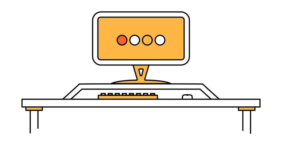 PC computer in flat outline style. Vector clipart illustration. Stock Illustration