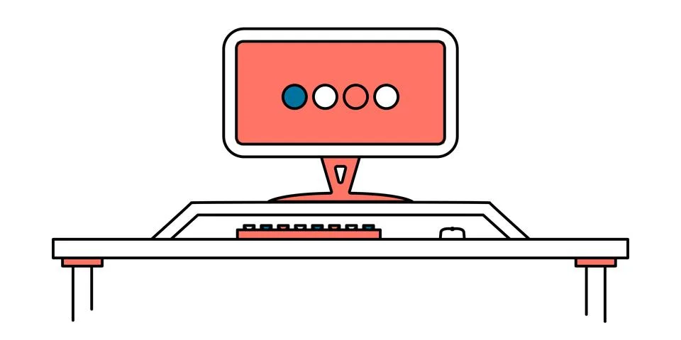 PC computer in flat outline style. Vector clipart illustration. Stock Illustration
