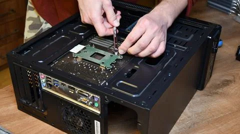 PC computer hardware assembling and maintenance at home Stock Photos