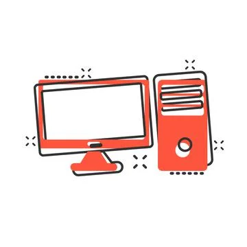 Pc computer icon in comic style. Desktop cartoon vector illustration on white Stock Illustration