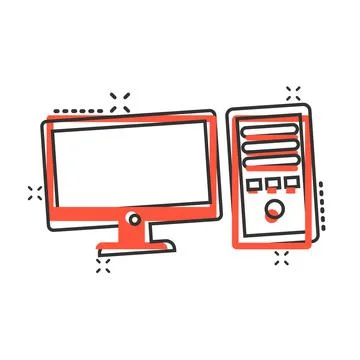 Pc computer icon in comic style. Desktop cartoon vector illustration on white Stock Illustration
