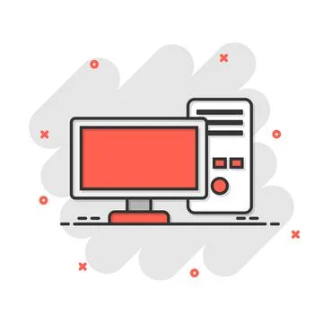 Pc computer icon in comic style. Desktop cartoon vector illustration on white 스톡 일러스트