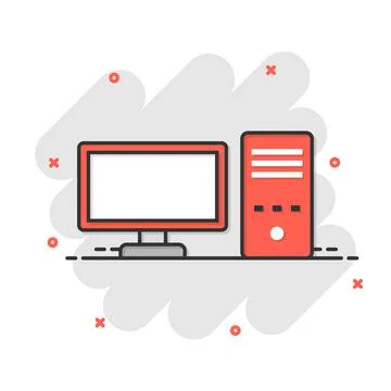 Pc computer icon in comic style. Desktop cartoon vector illustration on white Stock Illustration