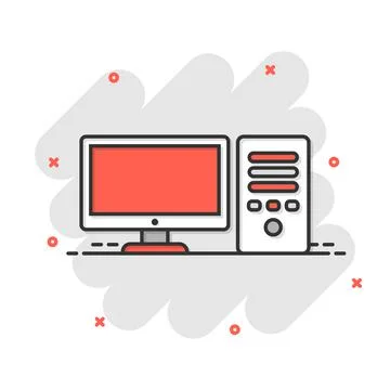 Pc computer icon in comic style. Desktop cartoon vector illustration on white Stock Illustration