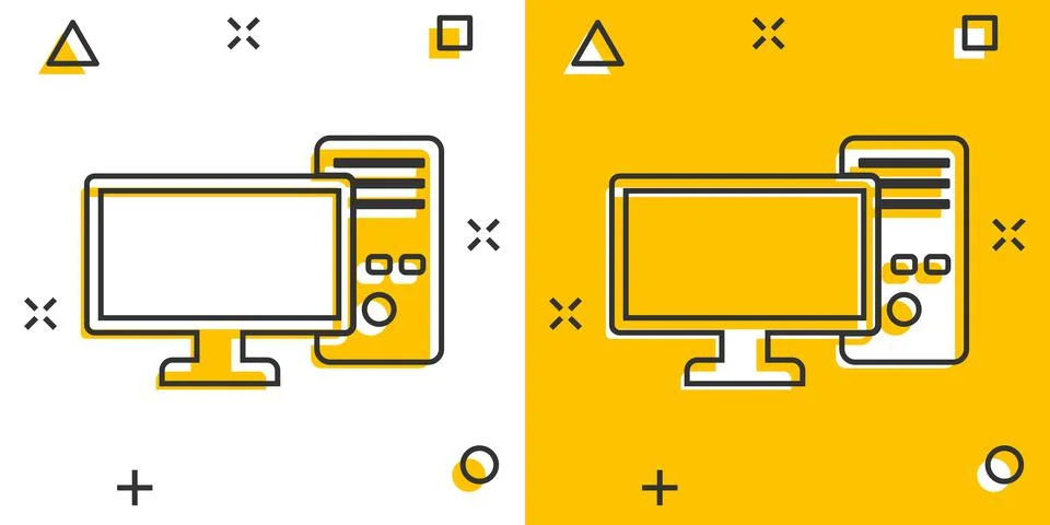 Pc computer icon in comic style. Desktop cartoon vector illustration on white 스톡 일러스트