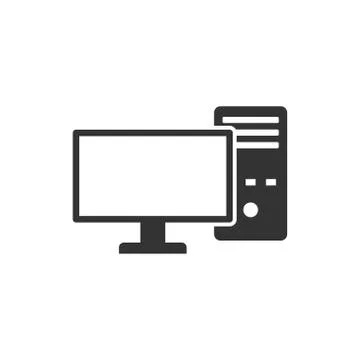 Pc computer icon in flat style. Desktop vector illustration on white isolated Illustrazione stock
