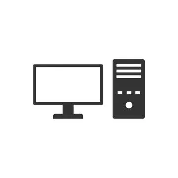 Pc computer icon in flat style. Desktop vector illustration on white isolated Illustrazione stock