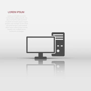 Pc computer icon in flat style. Desktop vector illustration on white isolat.. Stock Illustration