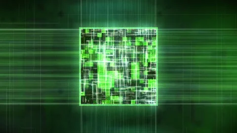 PC Computer Processor Power on Green Loop Stock Footage 77606214