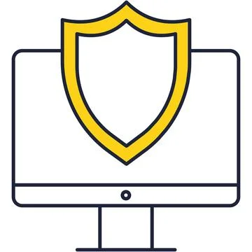 PC computer shield protection line vector icon Stock Illustration