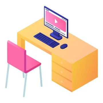 Pc computer on table icon, isometric style Stock Illustration