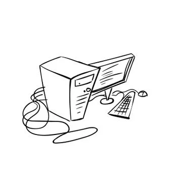 Pc computer vector illustration doodle sketch server Stock Illustration