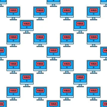 PC Computer Virus Malware vector colored seamless pattern Illustrazione stock