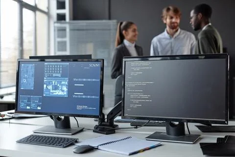 Pc Computers with Code Lines Stockfoto's