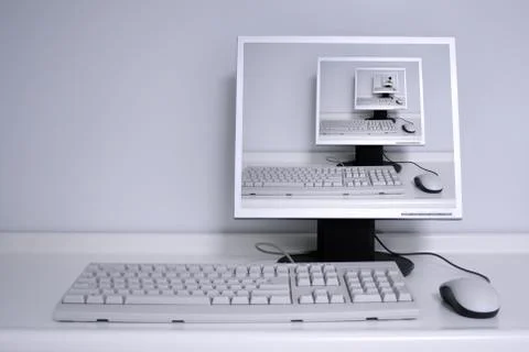 Pc with computers on desktop Stock Photos