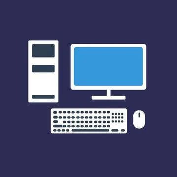 PC Concept Flat Computer Icon on Dark Background Stock Illustration