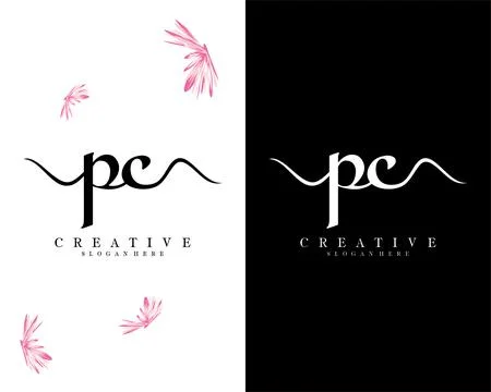 Pc, cp handwriting script font letter logo design template vector Illustrazione stock
