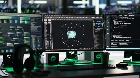 PC in data center managing network resources using node tree software Stock Footage 309507455