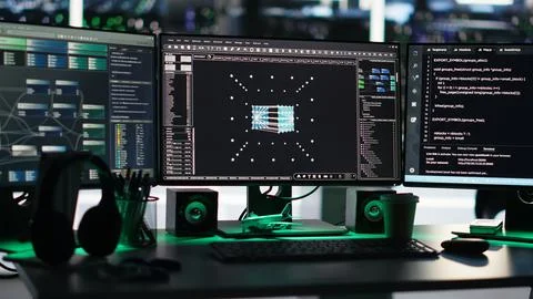 PC in data center managing network resources using node tree software Stock Photos