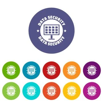 Pc data security icons set color 库存插图