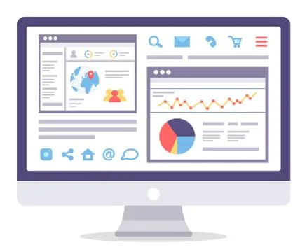 Pc Device with Business Building Website Vector 스톡 일러스트