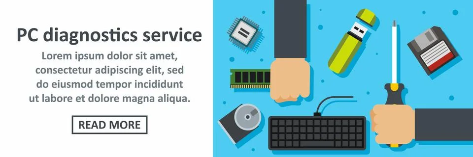 Pc diagnostics service banner horizontal concept Stock Illustration