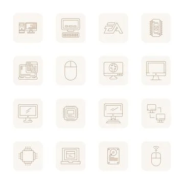 Pc Digital Vector Pack containing 16 Detail Enhanced Thin Outline High Reso.. Illustrazione stock