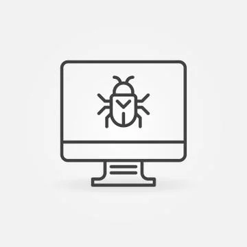 PC Display with Computer virus or Bug vector outline icon 스톡 일러스트