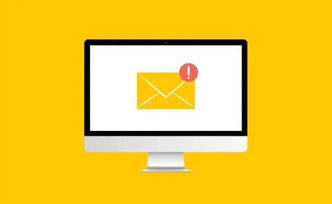 PC with email envelope. Computer and document on screen. Flat style vector Illustrazione stock