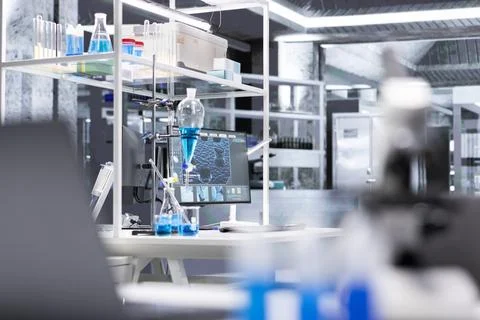 PC in empty lab with software interface showing genetic markers Stock Photos