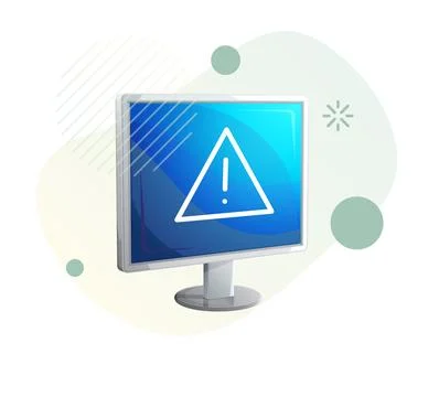 PC Error with Alert Sign - Icon Stock Illustration