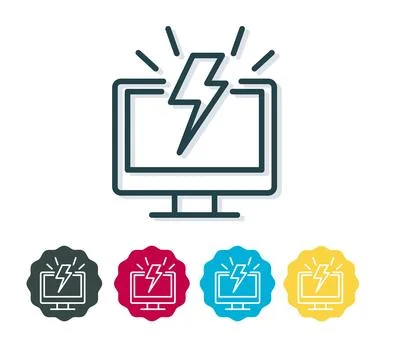 PC Error with Lightning Bolt - Icon Stock Illustration