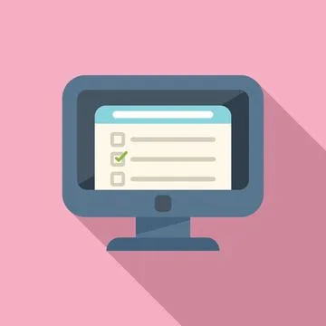 Pc exam study icon flat . Final homework Illustrazione stock