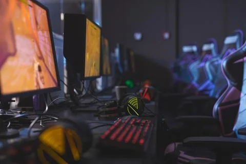 PC game club with modern computers Stock Photos