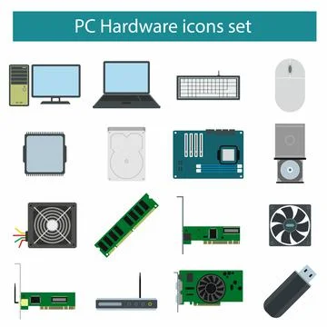 Pc Hardware icons set Stock Illustration