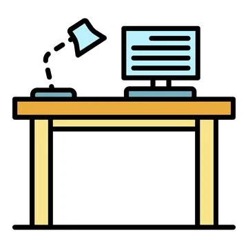Pc homework table icon color outline vector Stock Illustration