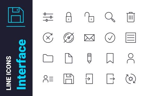 Pc interface icons set Illustrazione stock