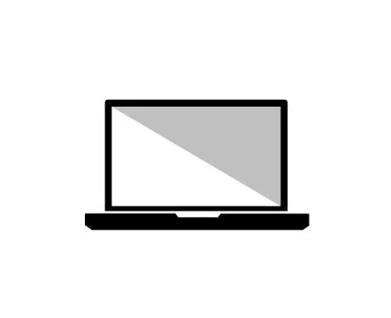 Pc laptop computer icon black shiny transparent screen white background Stock Illustration