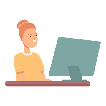 Pc learn icon cartoon vector. Kid school 스톡 일러스트