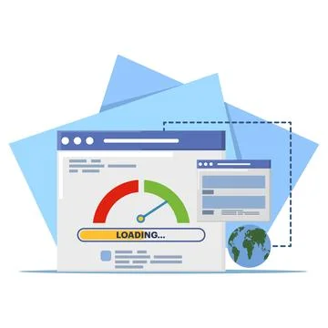 Pc load time speedometer software tool concept for download score Illustrazione stock