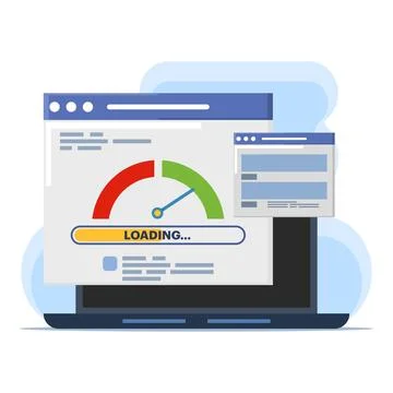 Pc load time speedometer software tool concept for download score Illustrazione stock
