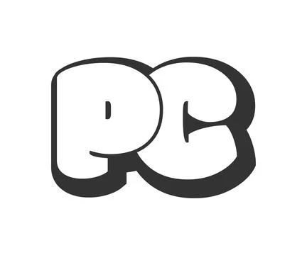PC logo, bubble comic lettering, rounded in graffiti style black and white .. Stock Illustration
